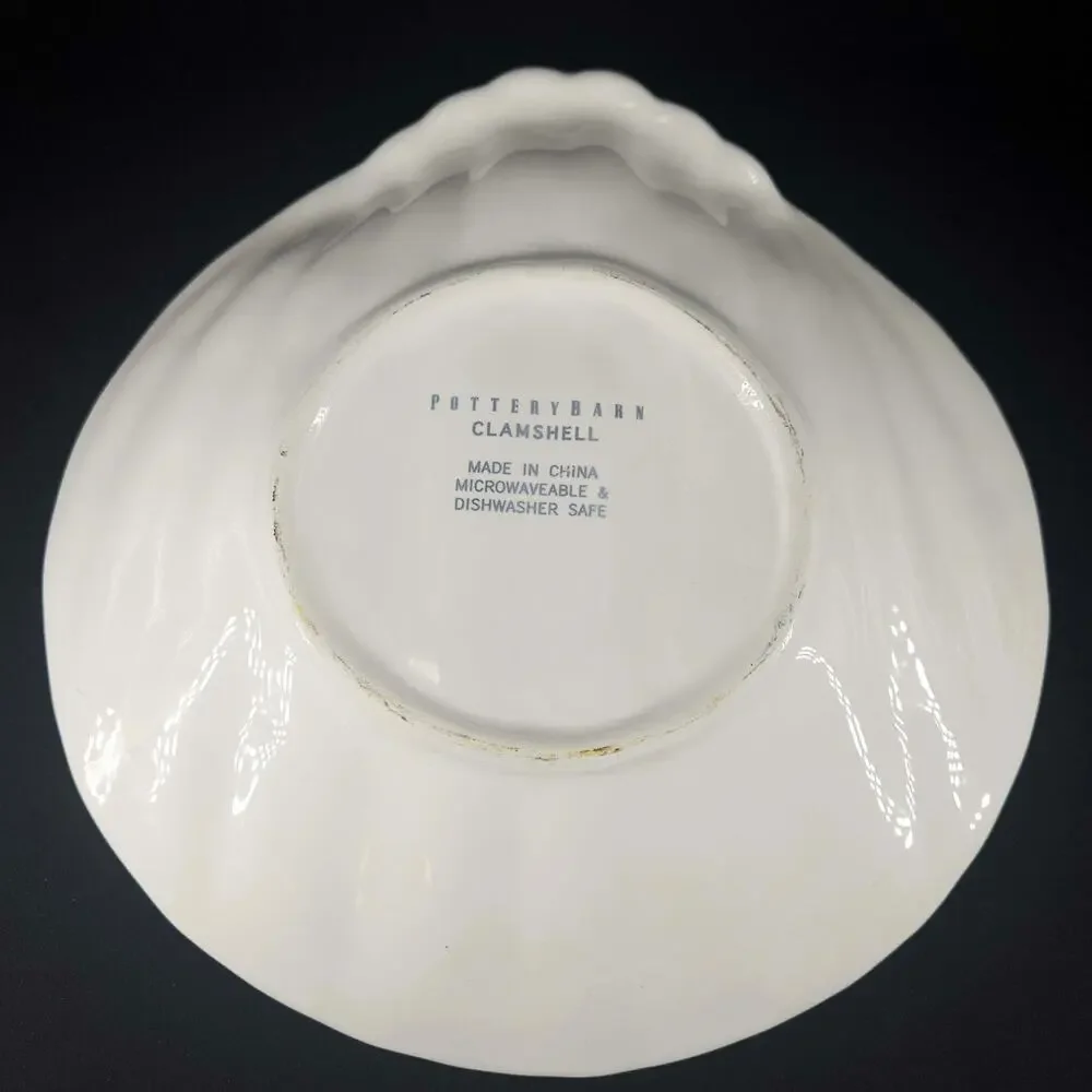 POTTERY BARN Clamshell Salad Dessert Plates Clam Dip Coastal White Set of 4